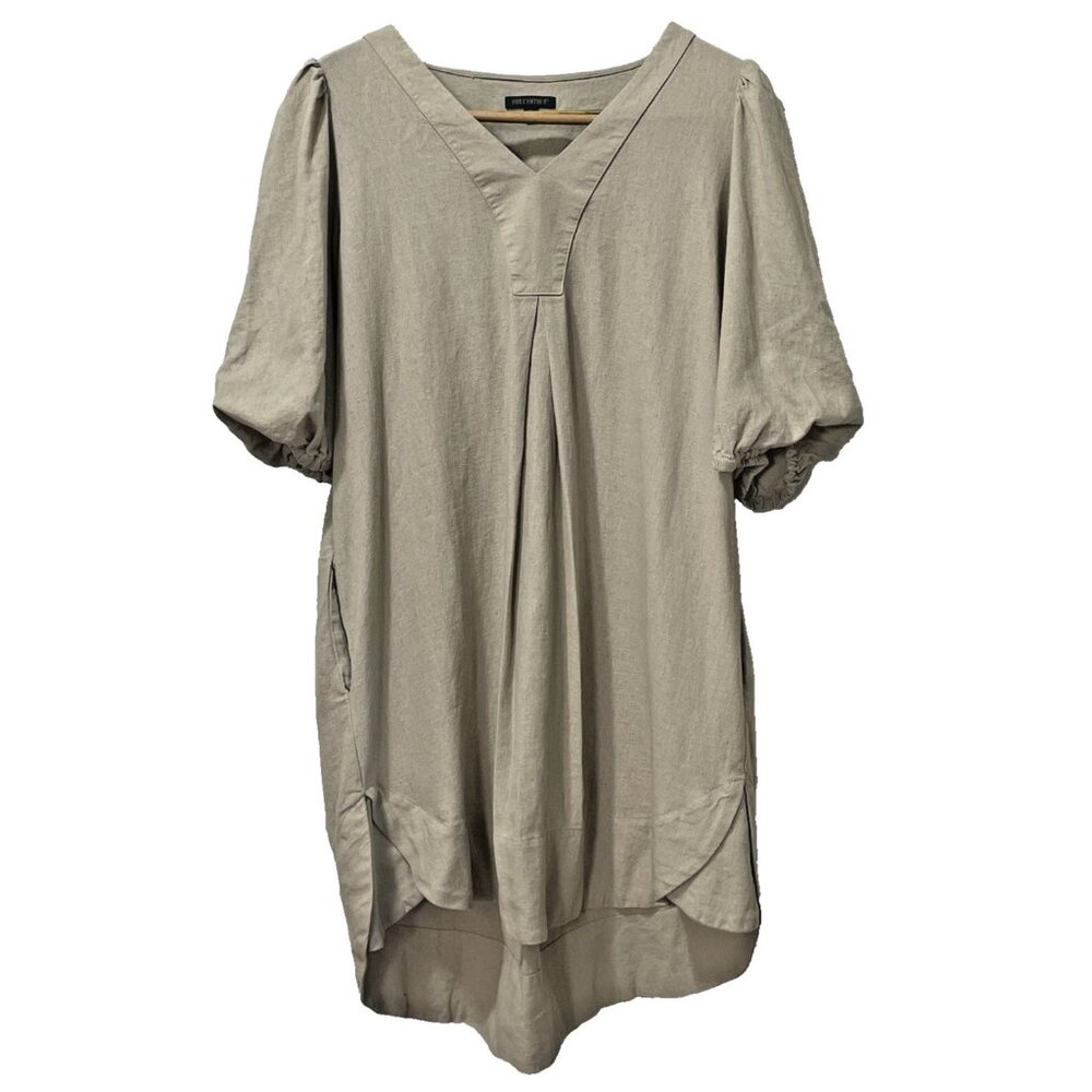 For Cynthia Linen Dress Womens Medium Beige Neutral Anthro Boho Peasant Hippie